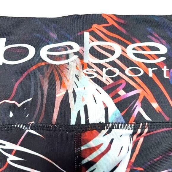 Bebe Sport Women's Tuxedo Striped Tropical Print Cropped Athletic Leggings - Picture 4 of 5